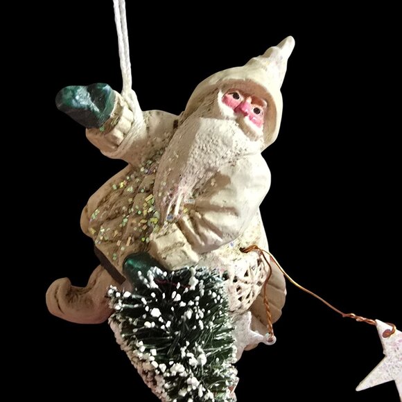 NWT Pam Schifferl White Winter Santa Ornament Tree Stars Handcrafted by Midwest - Picture 2 of 12